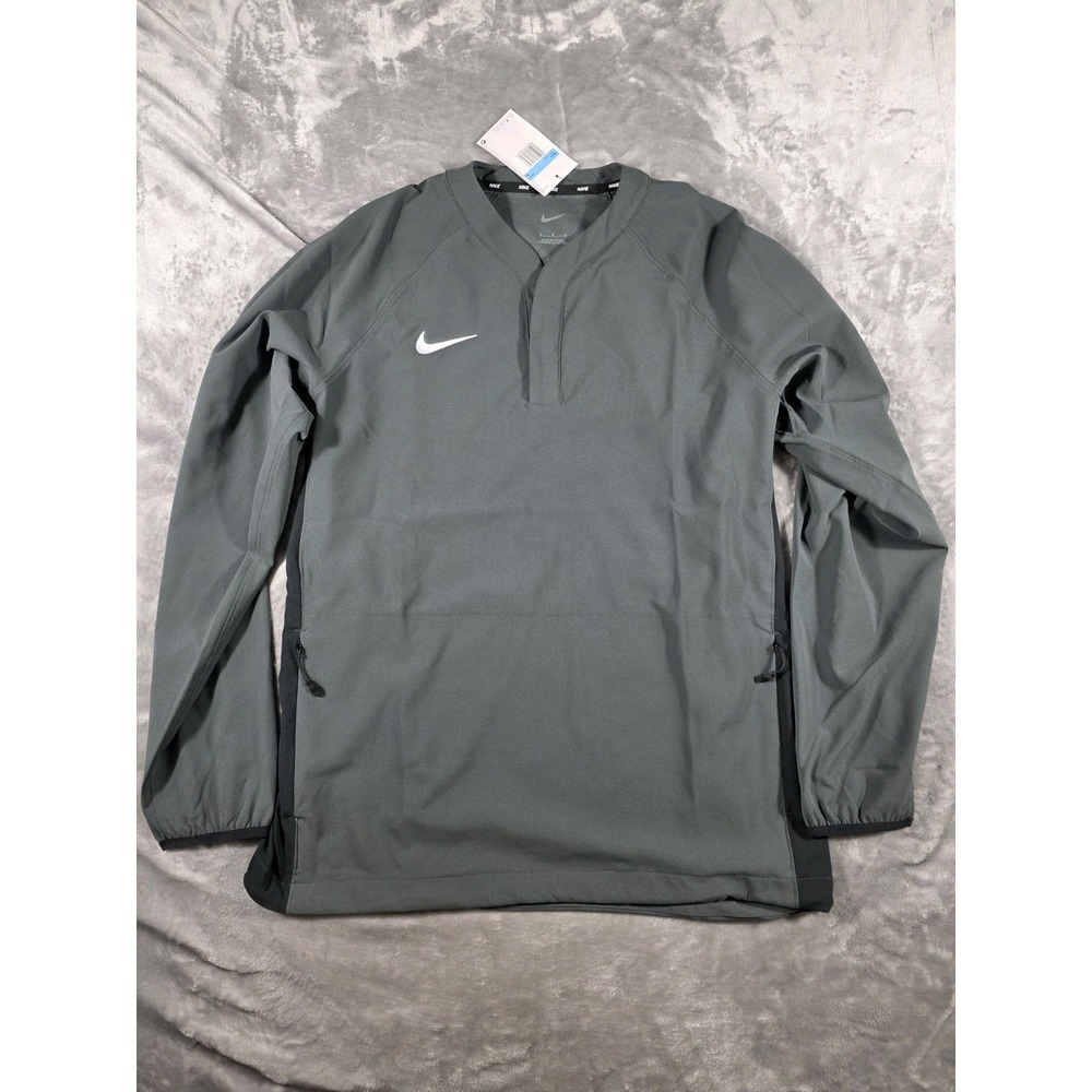 NWT Nike Long Sleeve Baseball Wind Shirt Mens Small Henley Gray w/ Zip Pockets